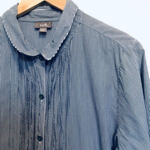 J. Jill Ruffle Front Navy & White Tunic